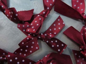 dark red polka dots satin ribbon butterfly bow applique / scrapbooking craft DIY / wedding decoration