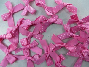pink polka dots satin ribbon butterfly bow applique / scrapbooking craft DIY / wedding decoration