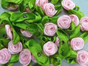 pink satin ribbon rose flower applique / scrapbooking craft DIY / wedding decoration