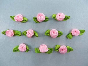 pink satin ribbon rose flower applique / scrapbooking craft DIY / wedding decoration