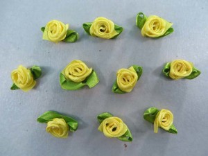 yellow satin ribbon rose flower applique / scrapbooking craft DIY / wedding decoration