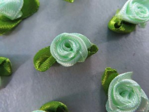 teal green satin ribbon rose flower applique / scrapbooking craft DIY / wedding decoration