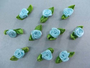blue satin ribbon rose flower applique / scrapbooking craft DIY / wedding decoration