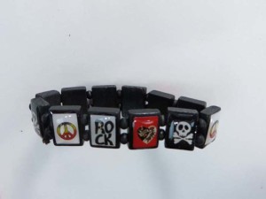 peace sign skull hippie wooden stretchy bracelets wristband