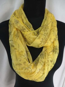 vintage bohemian florals infinity scarf with sparkling sequins dots circle loop long wrap