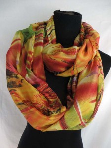 colorful abstract print infinity scarf / circle loop long wrap / endless shawl / cowl neck circular scarf / eternity scarf / double loop scarf 
