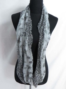 rose and animal print infinity scarf / circle loop long wrap / endless shawl / cowl neck circular scarf / eternity scarf / double loop scarf