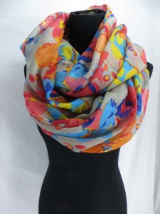 floral and elephant infinity scarf / circle loop long wrap / endless shawl / cowl neck circular scarf / eternity scarf / double loop scarf 