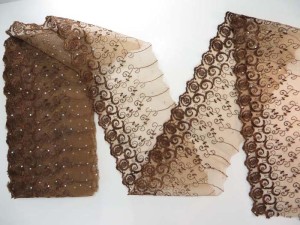 brown 5 inches wide flower lace trim with sequins