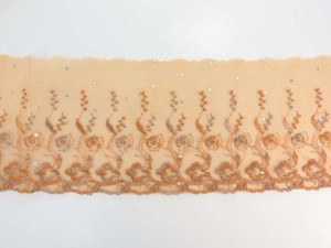 light orange 5 inches wide flower lace trim with sequins