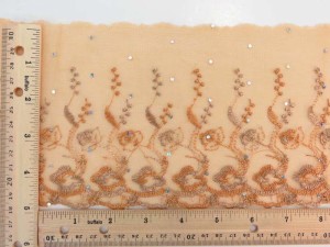 light orange 5 inches wide flower lace trim with sequins