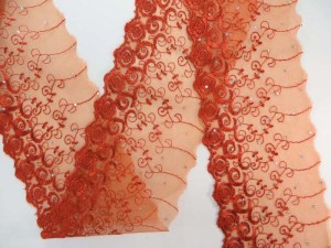 orange red 4.5 inches wide flower lace trim with sequins