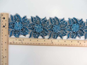 blue 3 inches wide large flower sequins netting lace trim