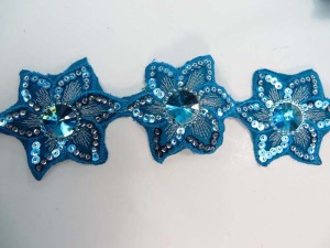 blue 2.5 inches wide sequins metallic embroidered flower lace trim