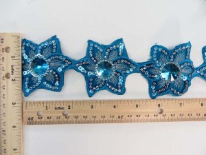 blue 2.5 inches wide sequins metallic embroidered flower lace trim