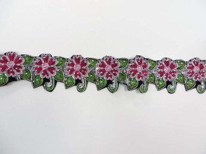 fuchsia 2 inches wide sequins metallic embroidered flower lace trim