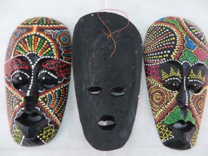 Thousand dot mask, hand carved hand painted wooden home decoration made by Bali artists