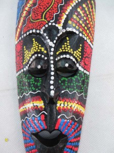 Thousand dot mask, hand carved hand painted wooden home decoration made by Bali artists.
