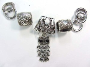 owl pendant, slide tube, bail and scarf ring large hole beads set