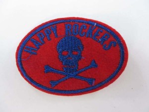 Happy Rockers pirate skull crossbones Jolly Roger skeleton motorcycles biker chopper punk rock embroidered iron on patch