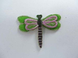 green dragonfly embroidered iron on patch / embroidered cloth badge motif applique / sew on applique patch
