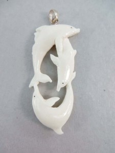 triple dolphin buffalo bone handcarved pendant