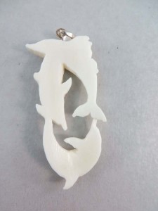 triple dolphin buffalo bone handcarved pendant