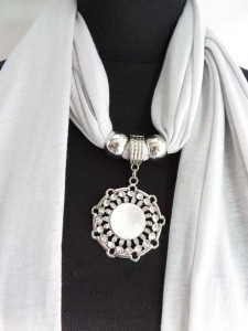 rhinestone crystal pendant charm scarf necklace, scarves with jewelry attached.