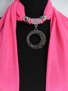 mixed designs pendant charm scarf necklace, scarves with jewelry attached.