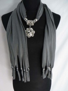 mixed designs pendant charm scarf necklace, scarves with jewelry attached.