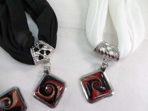 scarf with jewelry attached, pendant charm scarf necklace with mixed designs of pendants $3.45