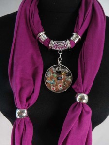 handcrafted glass pendant charm scarf necklace, scarves with jewelry attached