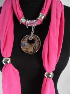 handcrafted glass pendant charm scarf necklace, scarves with jewelry attached