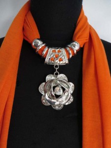  rose pendant charm scarf necklace, scarves with jewelry attached