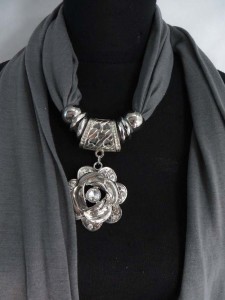  rose pendant charm scarf necklace, scarves with jewelry attached