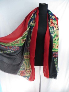 Southwestern print long scarf shawl, reversible fall and winter wrap stole
