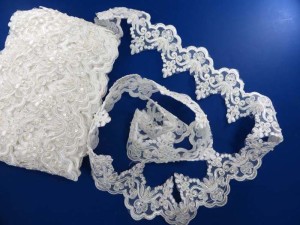 white 3.5 inches wide sequins faux pearl venise bridal netting lace trim