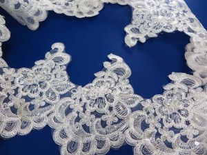 white 6 inches wide sequins faux pearl venise bridal netting lace trim