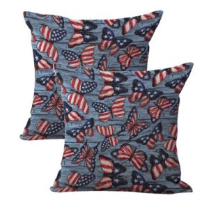 set of 2 American patriotic national flag butterflies cushion cover