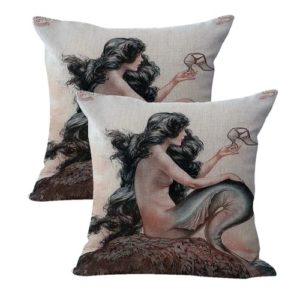 set of 2 vintage art mermaid cushion cover