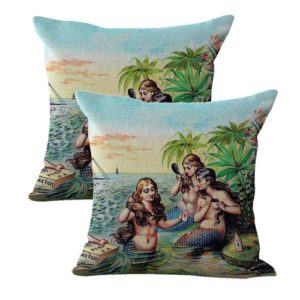 set of 2 vintage art mermaid cushion cover