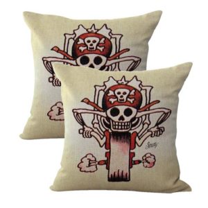 set of 2 Sailor Jerry tattoo skull motorcycle cushion cover