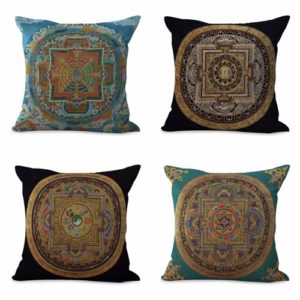 set of 4 cushion covers Buddhism Tibet mandala Cushion covers/pillow cases in assorted designs randomly picked by us. Pillow case only, insert pillow is not included.