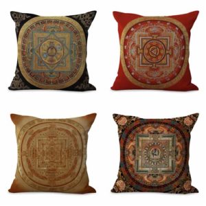 set of 4 Tibetan mandala cushion cover sacred geometry Cushion covers/pillow cases in assorted designs randomly picked by us. Pillow case only, insert pillow is not included.