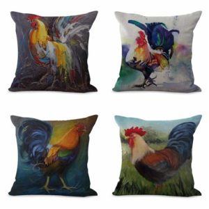 set of 4 cushion covers farmhouse animal rooster chicken Cushion covers/pillow cases in assorted designs randomly picked by us. Pillow case only, insert pillow is not included.