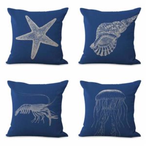 set of 4 cushion covers seahorse lobster sea star Cushion covers/pillow cases in assorted designs randomly picked by us. Pillow case only, insert pillow is not included.