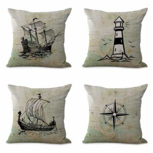 set of 4 cushion covers travel sailing wheel boat Cushion covers/pillow cases in assorted designs randomly picked by us. Pillow case only, insert pillow is not included.
