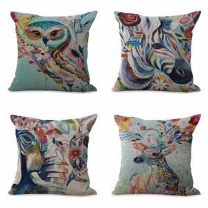 set of 4 cushion covers deer zebra cat animal Cushion covers/pillow cases in assorted designs randomly picked by us. Pillow case only, insert pillow is not included.