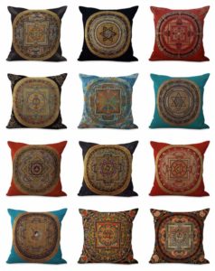 cushion covers Tibetan mandala Square cushion covers/pillow cases in assorted designs randomly picked by us. Pillow case only, insert pillow is not included.