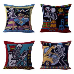 Set of 4 cushion covers sugar skull skeleton Cushion covers/pillow cases in assorted designs randomly picked by us. Pillow case only, insert pillow is not included.